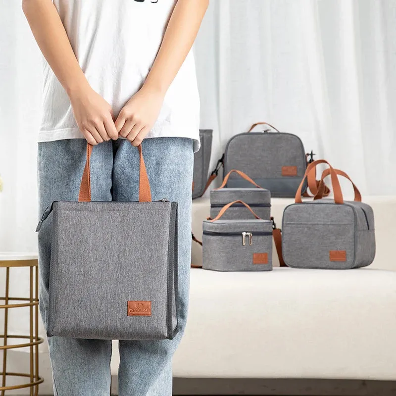 Stylish Gray Oxford Cloth Insulated Lunch Bag - Portable Cooler Tote for Work, School, and Picnics