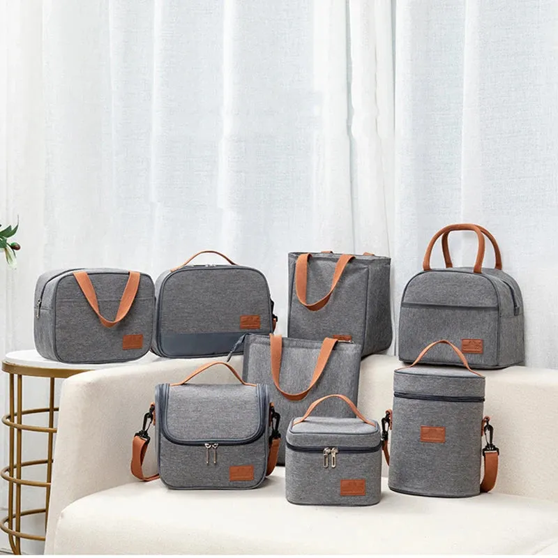 Stylish Gray Oxford Cloth Insulated Lunch Bag - Portable Cooler Tote for Work, School, and Picnics