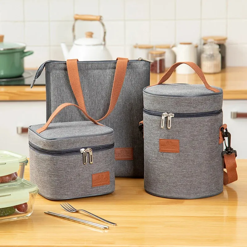 Stylish Gray Oxford Cloth Insulated Lunch Bag - Portable Cooler Tote for Work, School, and Picnics