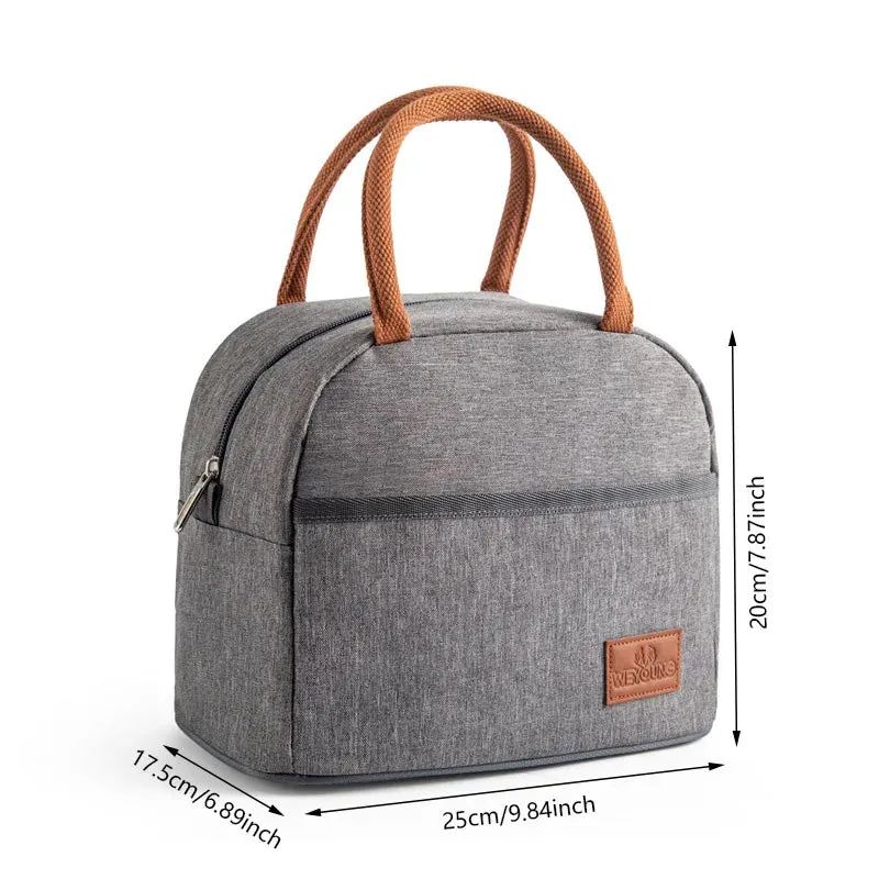 Stylish Gray Oxford Cloth Insulated Lunch Bag - Portable Cooler Tote for Work, School, and Picnics