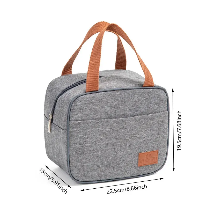Stylish Gray Oxford Cloth Insulated Lunch Bag - Portable Cooler Tote for Work, School, and Picnics