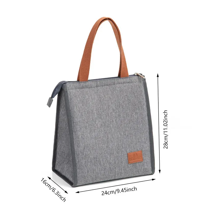 Stylish Gray Oxford Cloth Insulated Lunch Bag - Portable Cooler Tote for Work, School, and Picnics