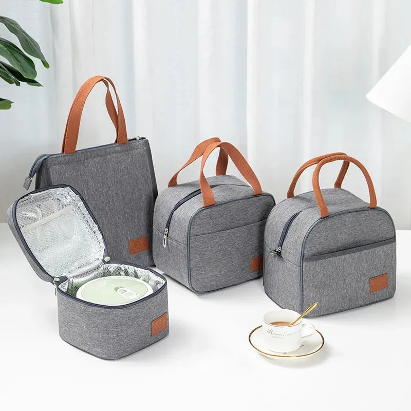 Stylish Gray Oxford Cloth Insulated Lunch Bag - Portable Cooler Tote for Work, School, and Picnics