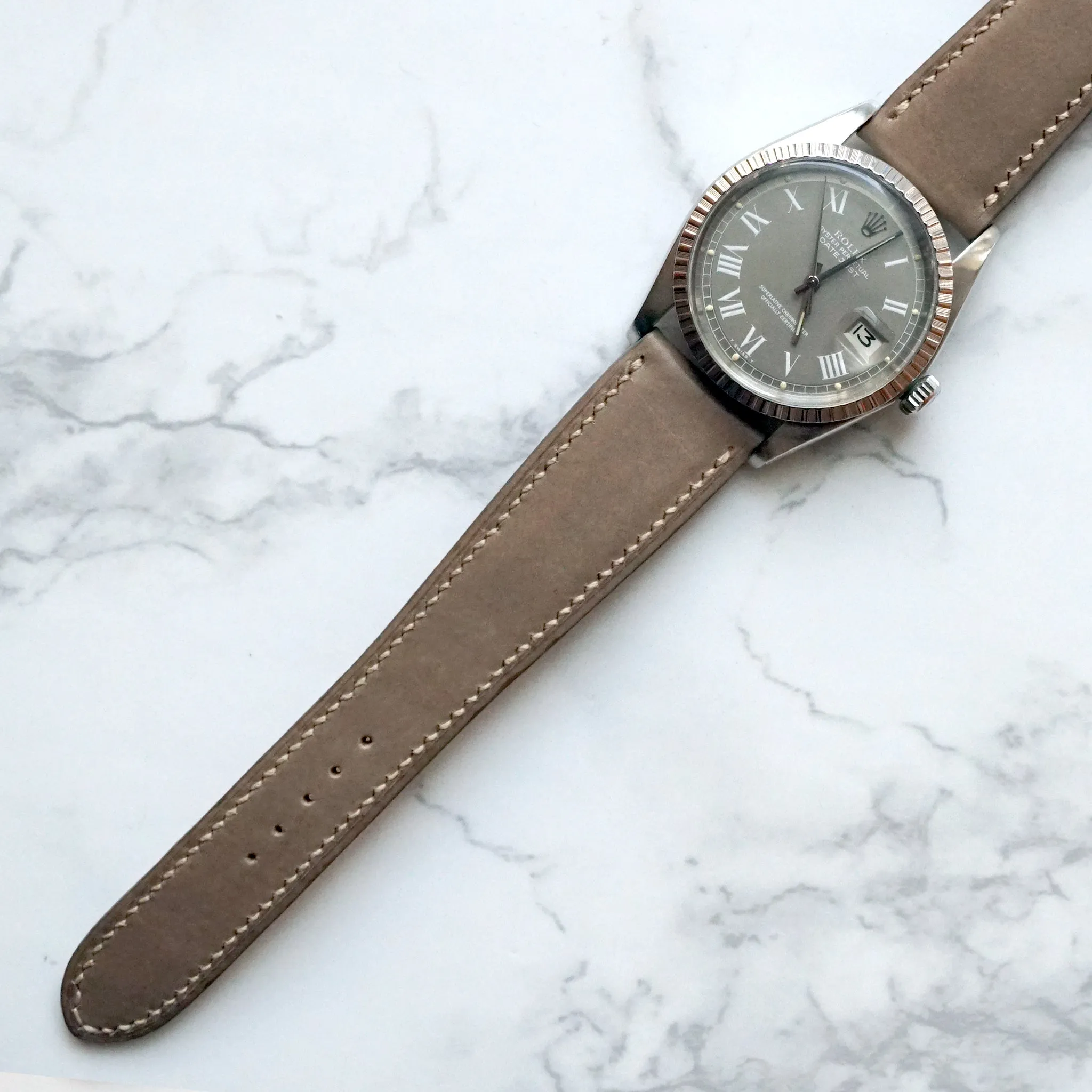 TAUPE GRAY BABY SMOOTH CALF CUSTOM MADE STRAP