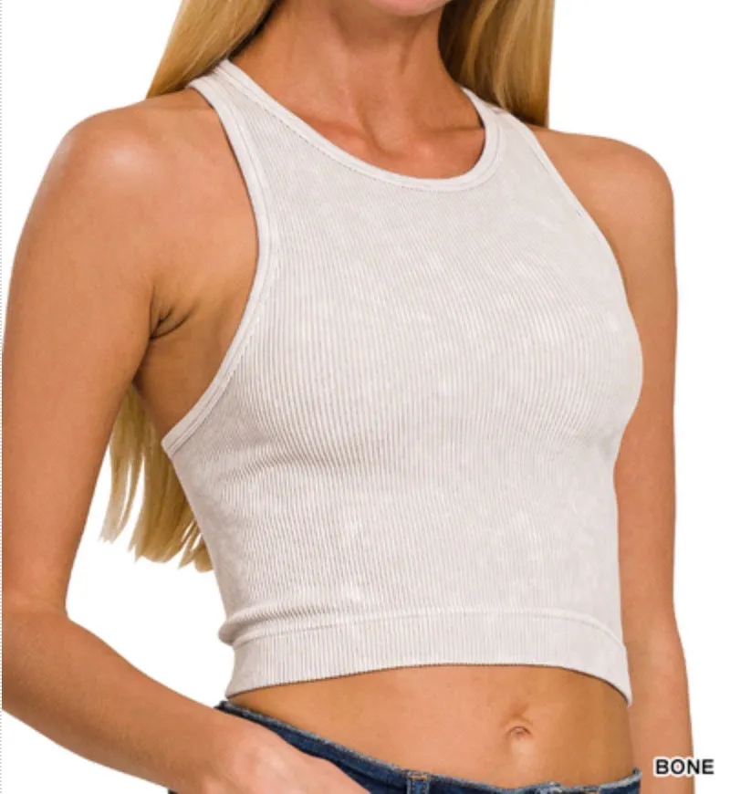 Taylor Racerback - Washed Ribbed Cropped Tank Top
