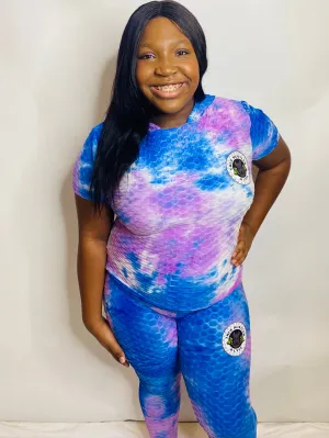 TH4L Plus-Size Candy Color Tie Dye Bodycon 2-Piece Activewear Set