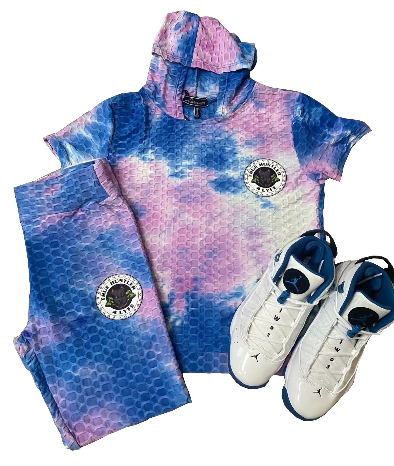 TH4L Plus-Size Candy Color Tie Dye Bodycon 2-Piece Activewear Set