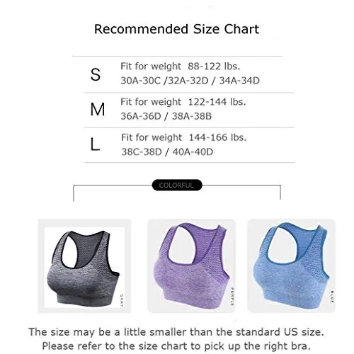 Tianken Women Racerback Sport Bras High Impact Seamless Yoga Gym Fitness Running Workout Activewear Bra, 2pack-blue-purple, Small