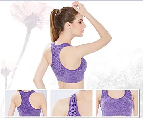Tianken Women Racerback Sport Bras High Impact Seamless Yoga Gym Fitness Running Workout Activewear Bra, 2pack-blue-purple, Small