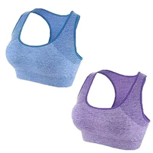 Tianken Women Racerback Sport Bras High Impact Seamless Yoga Gym Fitness Running Workout Activewear Bra, 2pack-blue-purple, Small