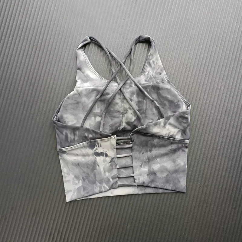Tie Dye Black Gray Sports Bra
