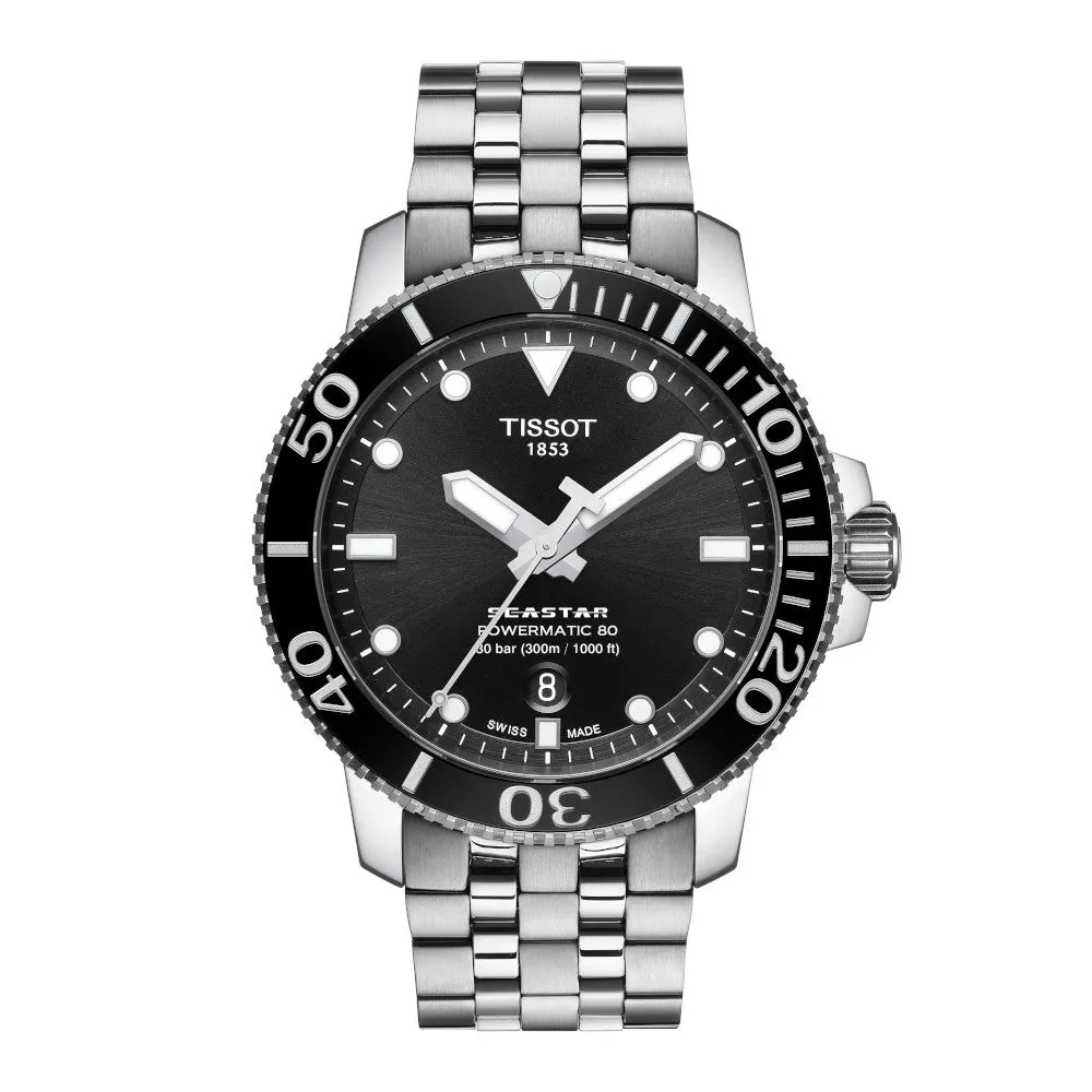 Tissot Seastar 1000 Powermatic 80 Mens Stainless Steel Black Dial  Watch