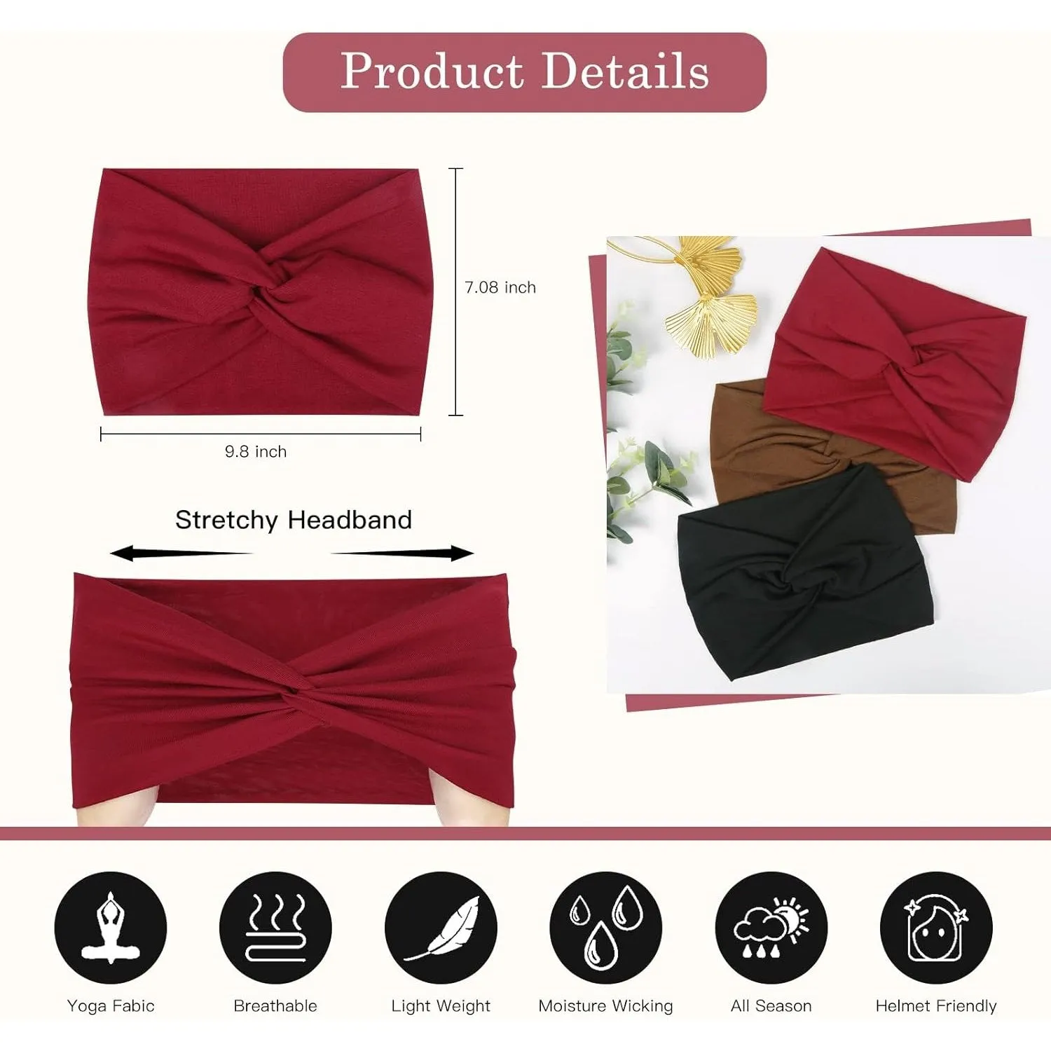 Tobeffect Wide Headbands for Women, 7'' Extra Large Turban Headband Boho Hairband Hair Twisted Knot Accessories, 6 Pack