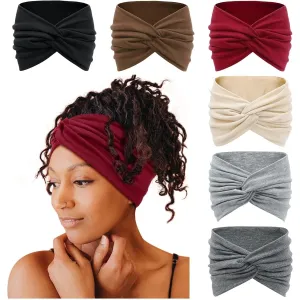 Tobeffect Wide Headbands for Women, 7'' Extra Large Turban Headband Boho Hairband Hair Twisted Knot Accessories, 6 Pack