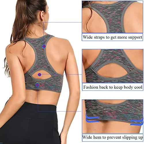 TOBWIZU Women Racerback Sports Bras -Removable Padded Seamless Med Support for Yoga Gym Workout Fitness Activewear Bra