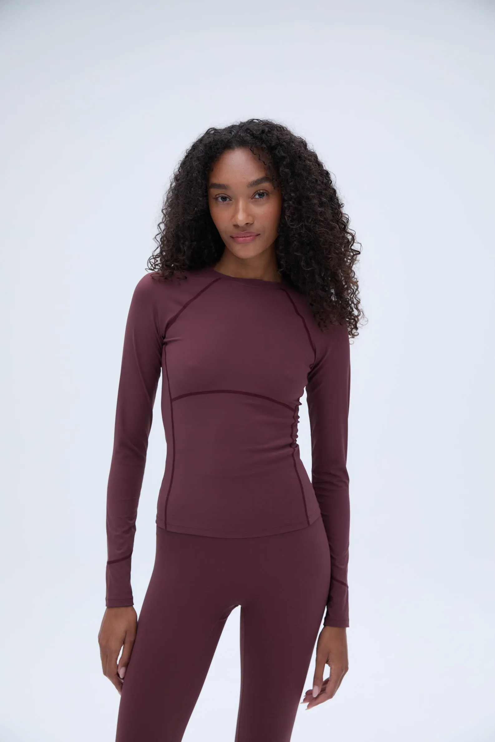 Ultimate Long Sleeve Seam Detail Top - Burgundy