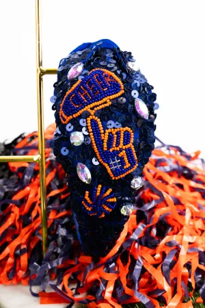 We're #1 Navy and Orange Seed Bead Sequin Knotted Headband