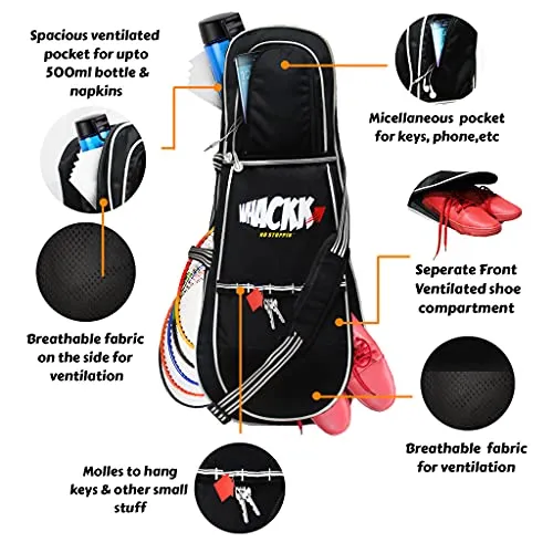 WHACKK Smash Black White Tennis/Squash/Badminton kit Bag (9099), 2XL (9099i)