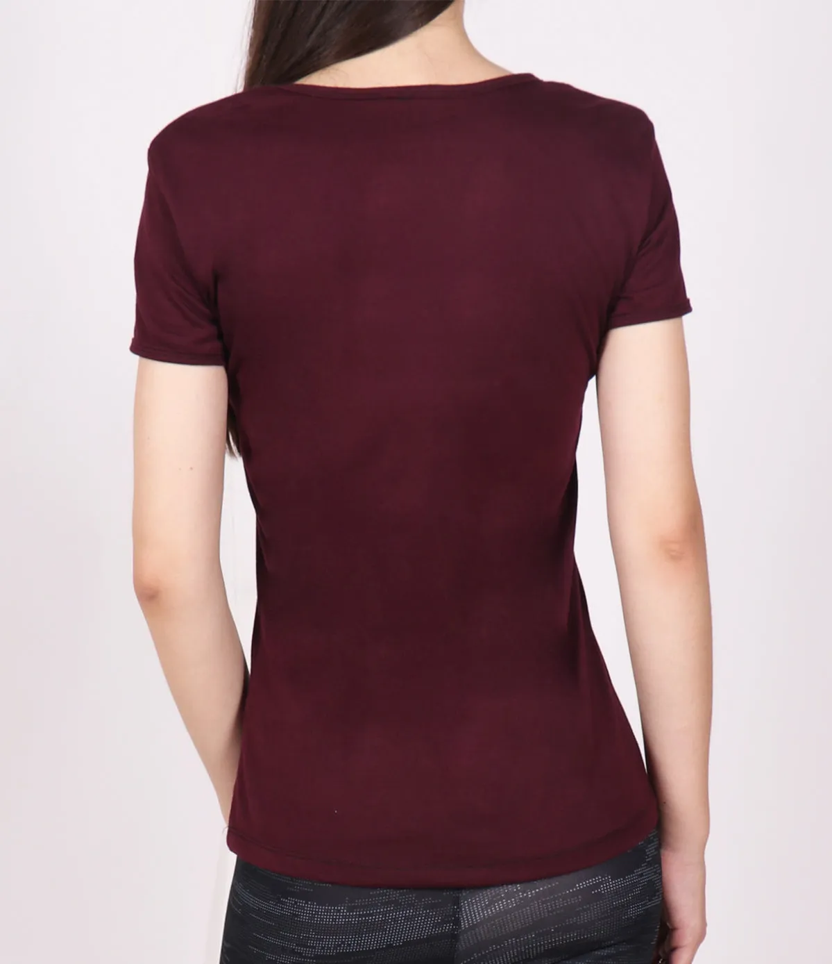 Wine Red Round-neck Cotton T-Shirt