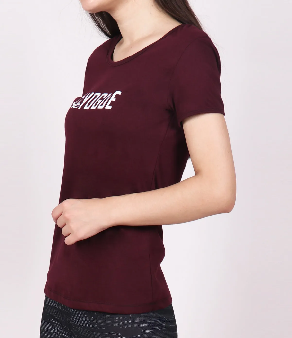 Wine Red Round-neck Cotton T-Shirt