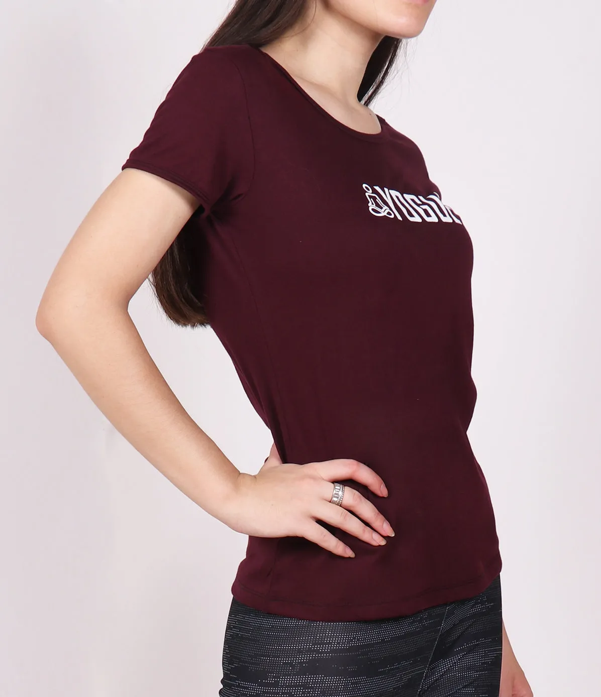 Wine Red Round-neck Cotton T-Shirt