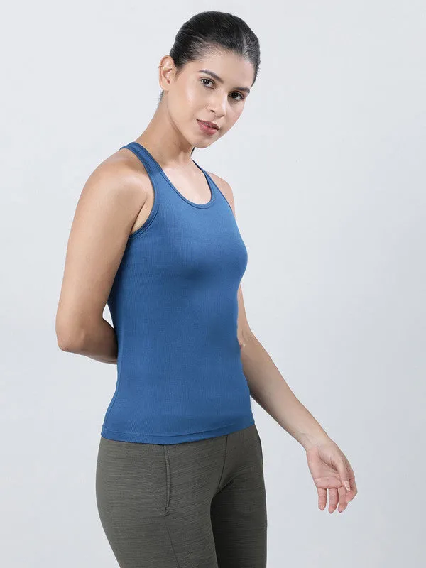 Women Aqua Blue Solid Top-RACER BACK MK-AB