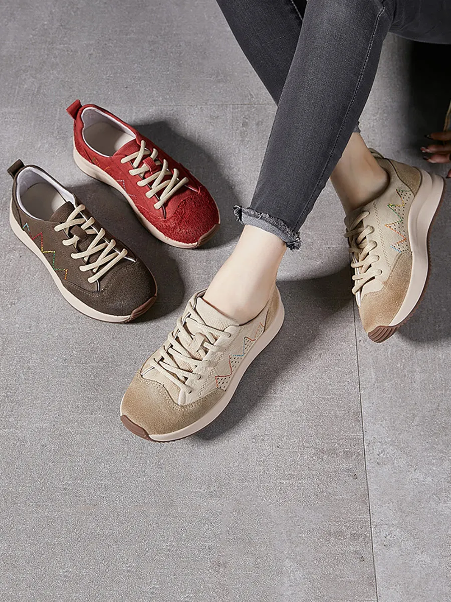 Women Genuine Leather Spliced Platform Sport Shoes