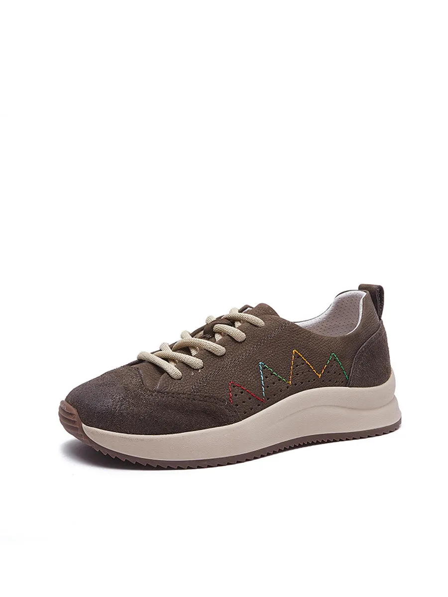 Women Genuine Leather Spliced Platform Sport Shoes