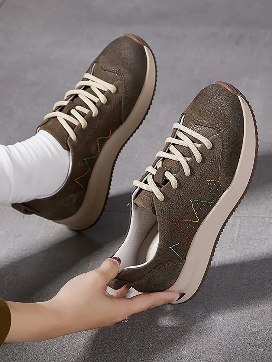 Women Genuine Leather Spliced Platform Sport Shoes