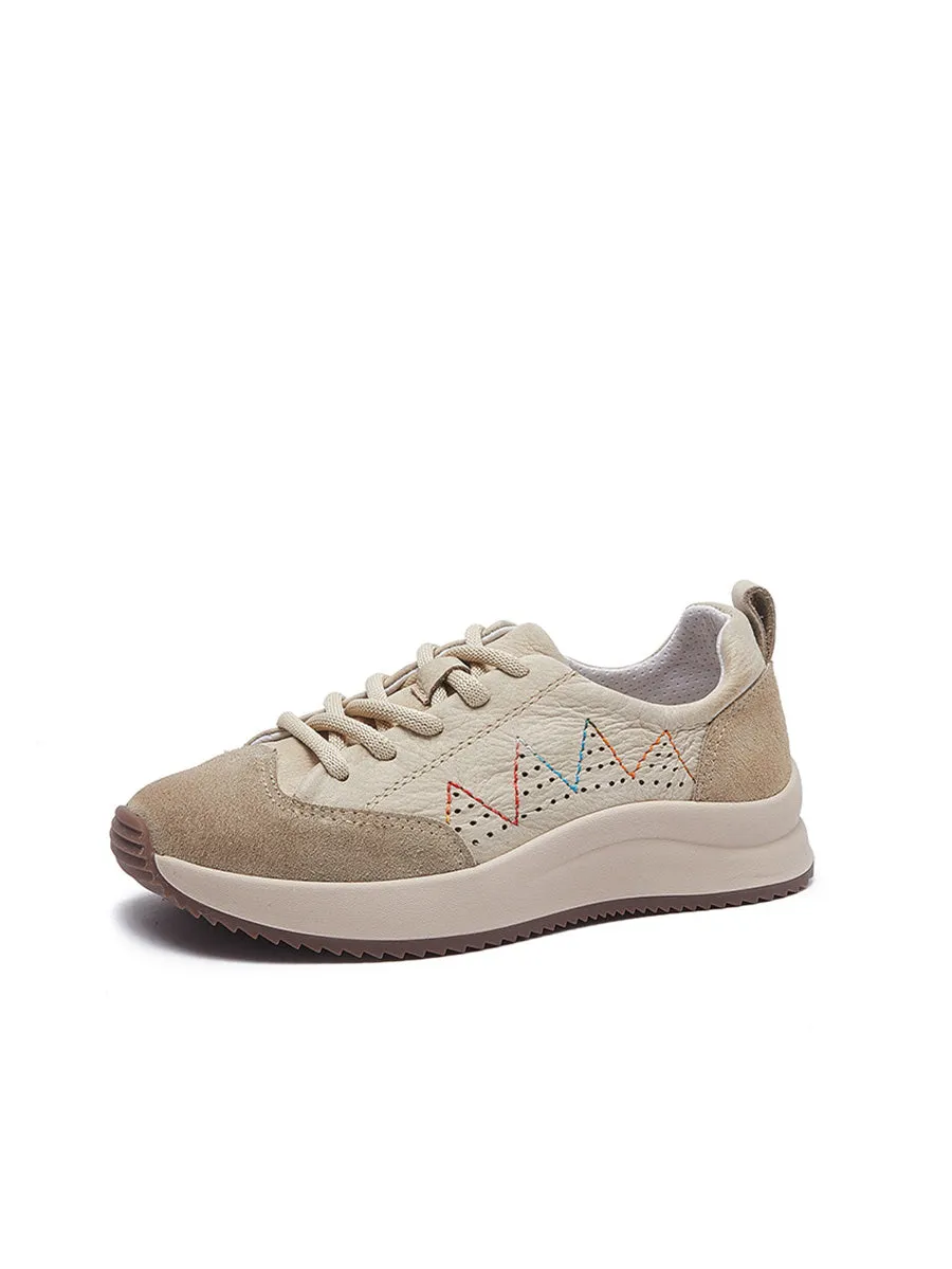 Women Genuine Leather Spliced Platform Sport Shoes