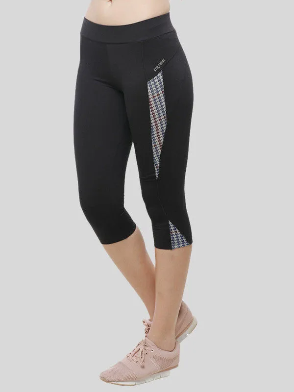 Women Navy Blue Panel Printed Capri-SBT CROP_BK-HT-NY