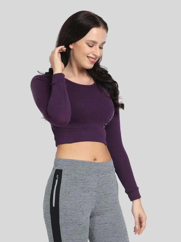 Women Purple Solid Crop Top_WARMING UP TOP-PU