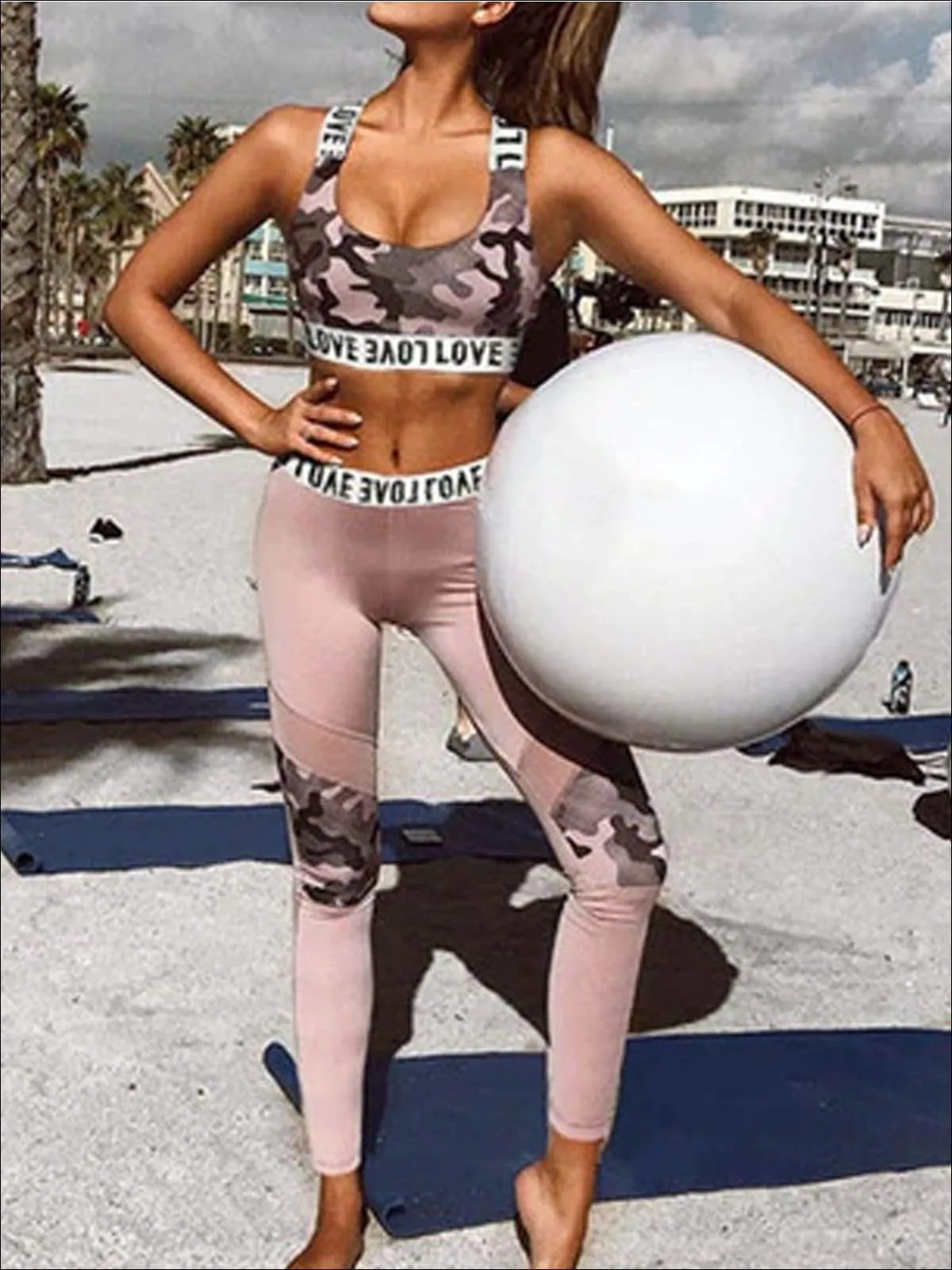 Women's Camo Print Sports Bra & Mesh Leggings Set (3 color Options)