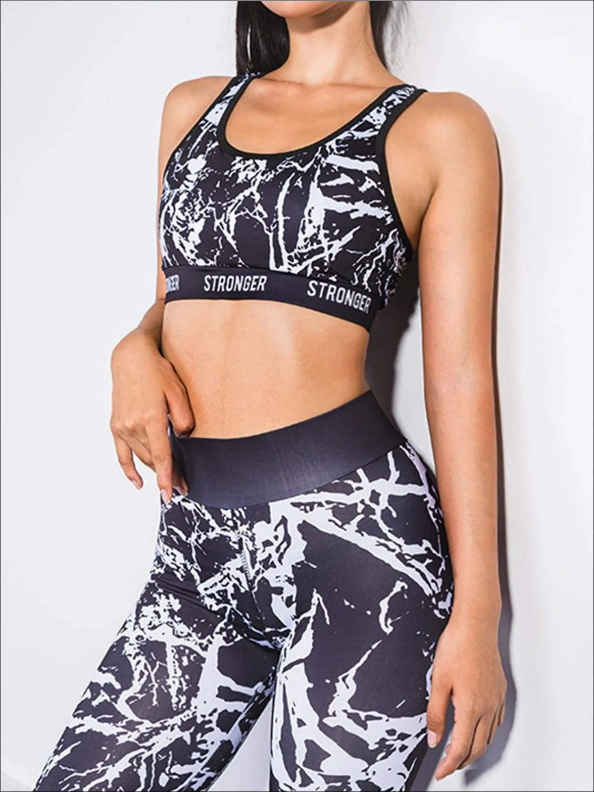 Women's Marble Print Banded Sports Bra & Matching Leggings Set
