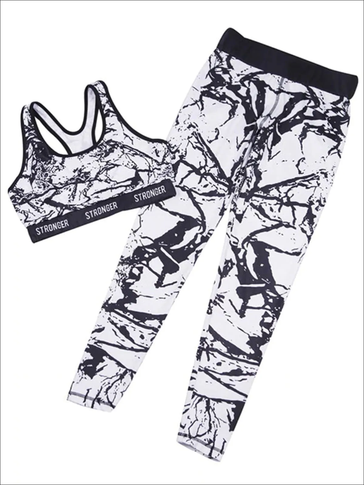 Women's Marble Print Banded Sports Bra & Matching Leggings Set