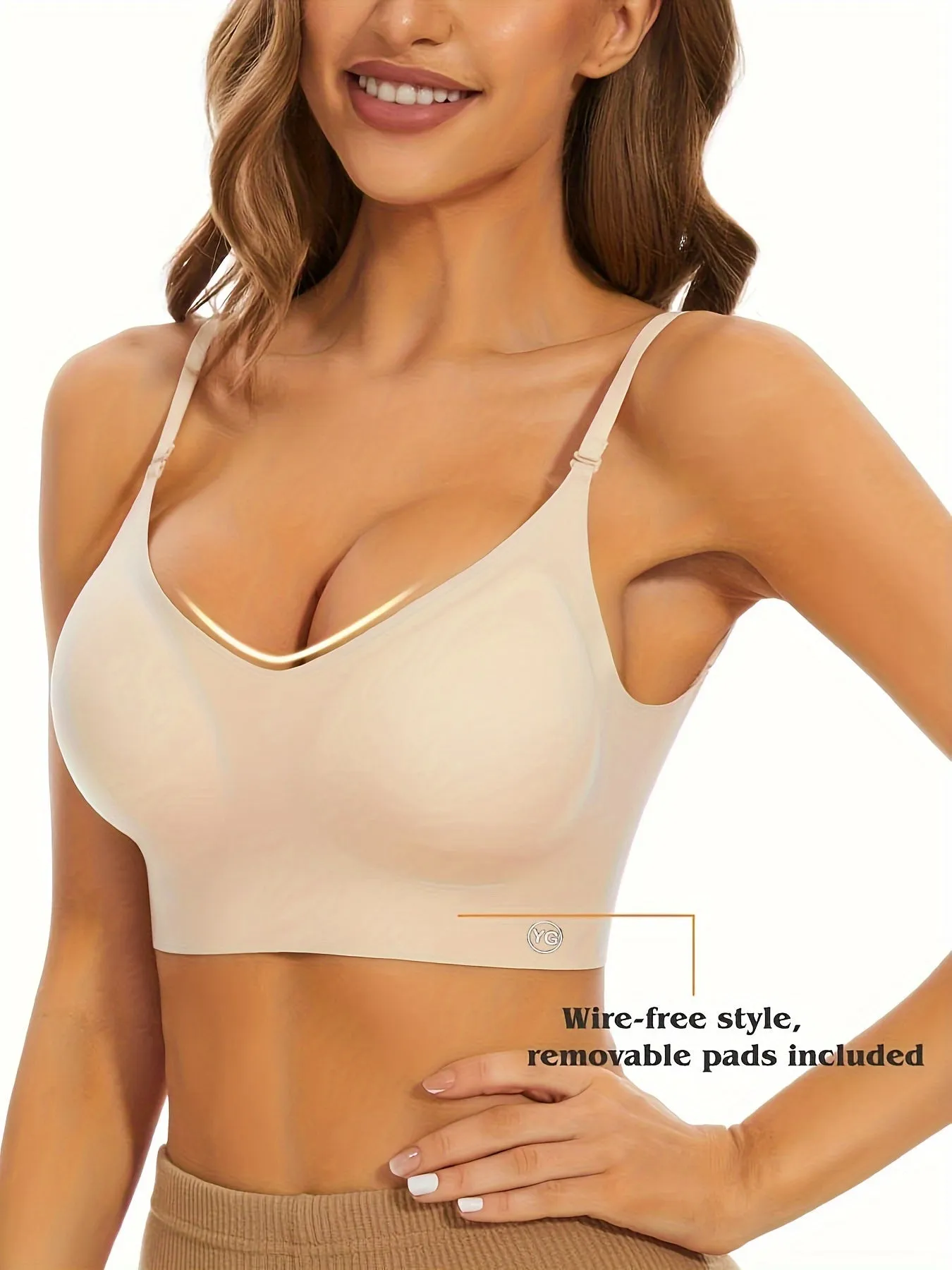 Womens Seamless V-Neck Wireless Sports Bra - Ultra Low-Back Design, Adjustable Fit, Removable Chest Pad, Breathable Medium Stretch Nylon Fabric, Backless, Solid Color, No Printing - Perfect for Active Women