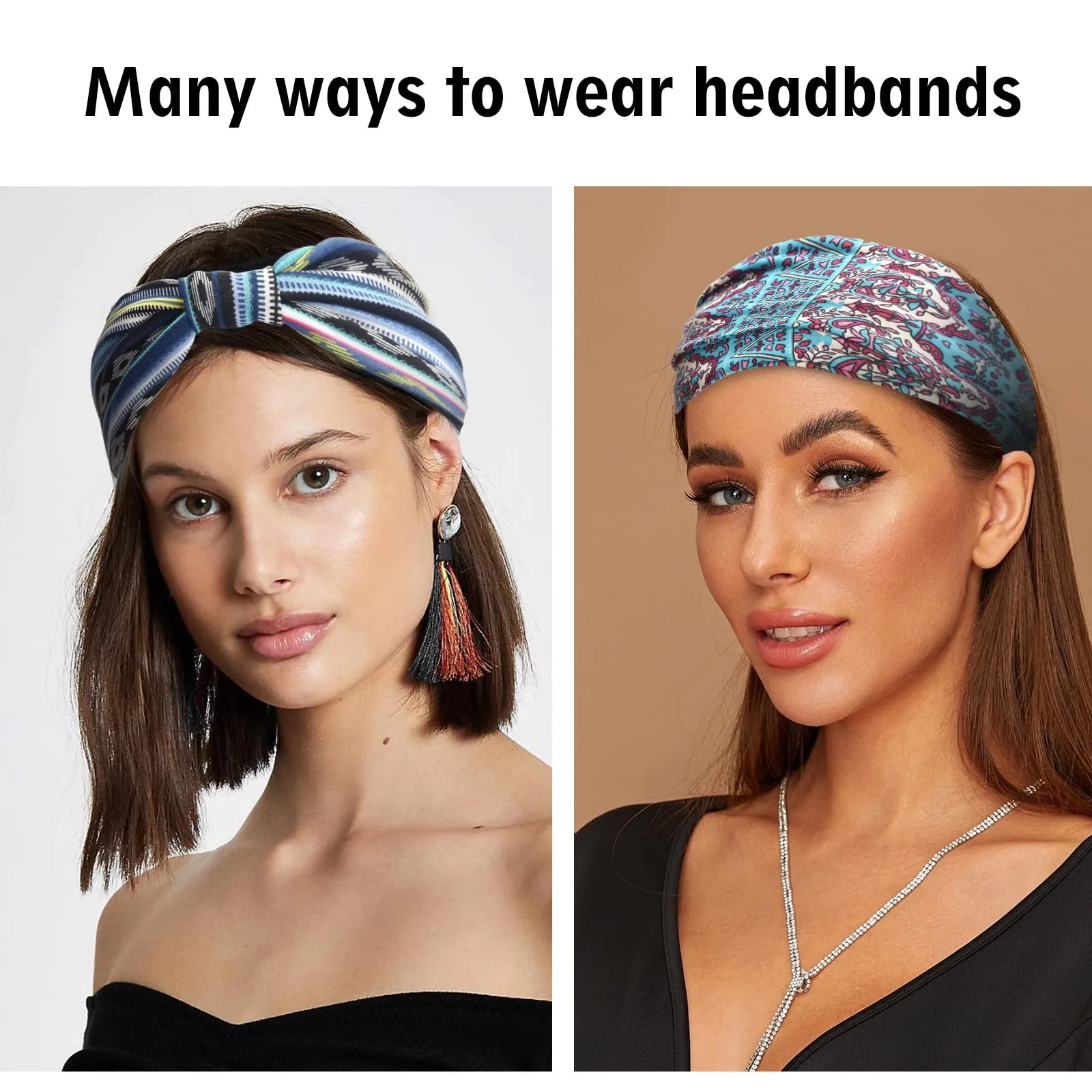 Yeshan Boho Wide Headbands for Women Thick Turban Headbands Large African Headband Sport Yoga Black Stylish Head Wraps,Pack of 6